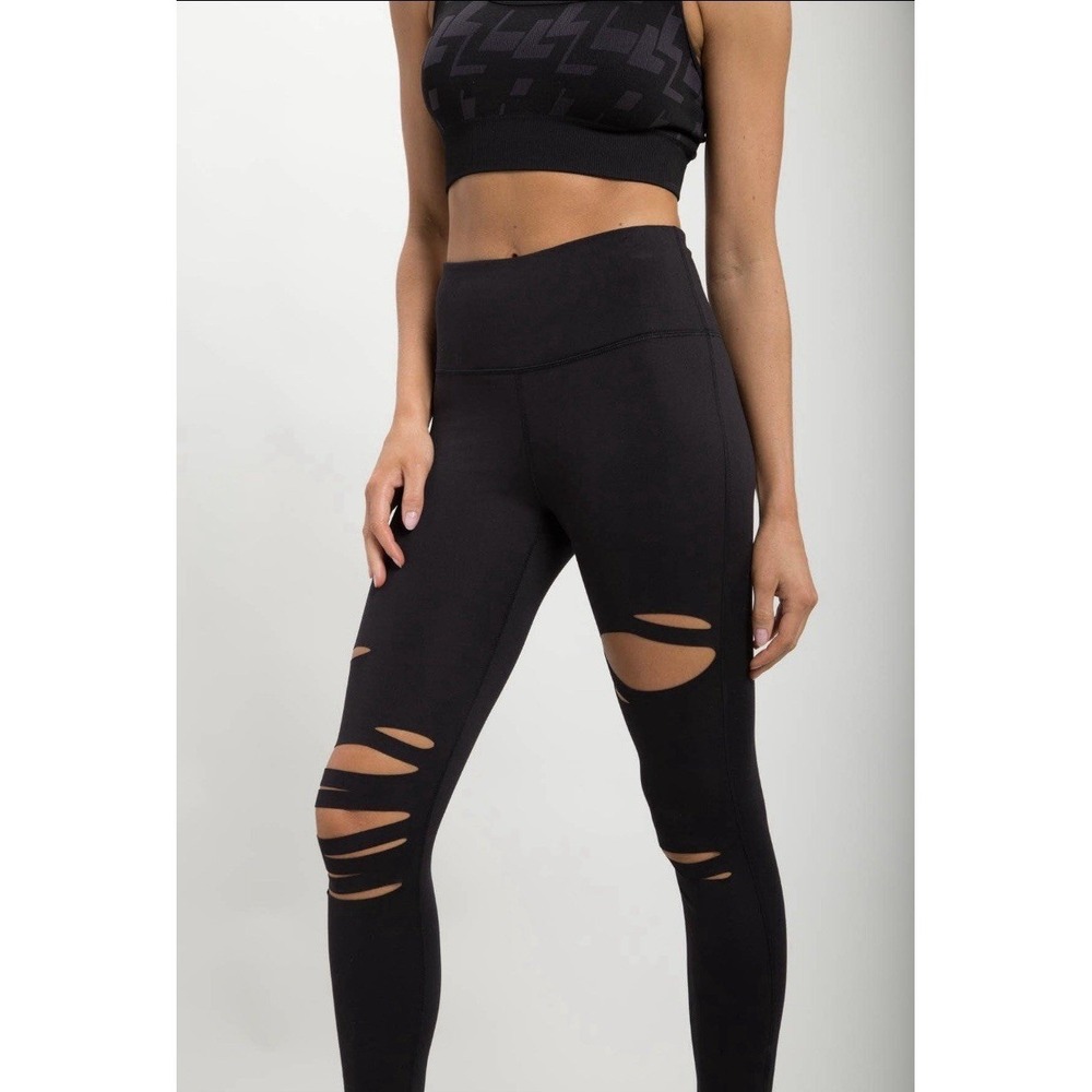 Mono B Women's XL Black Laser Cut High Waisted Leggings‎ NEW Rockstar Grunge